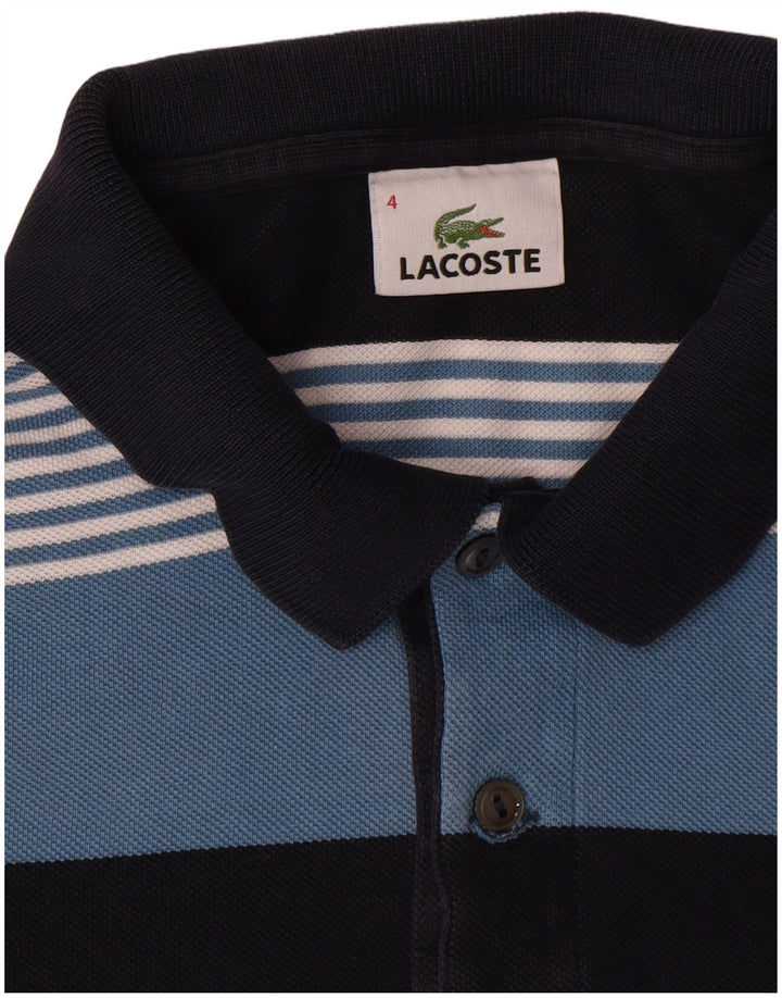 Lacoste Mens Polo Shirt Size 4 Medium Blue Striped Cotton