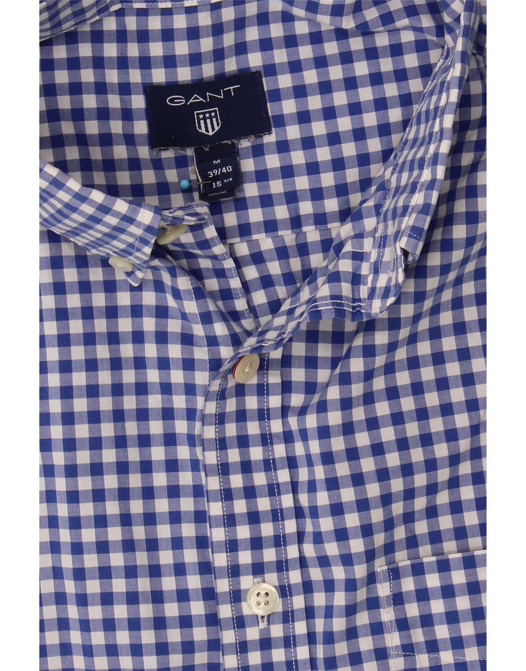 Gant Mens Short Sleeve Shirt Size 39/40 15 3/4 Medium Blue Gingham Cotton