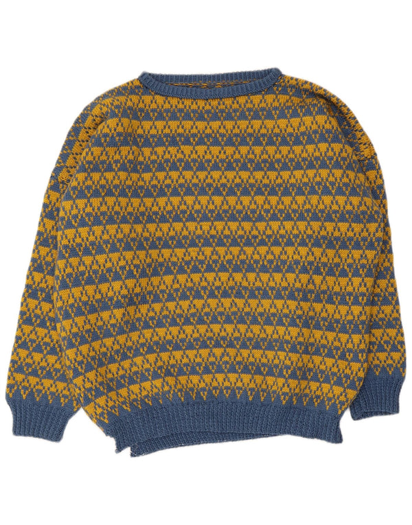 Vintage Mens Boat Neck Jumper Sweater Large Blue Geometric