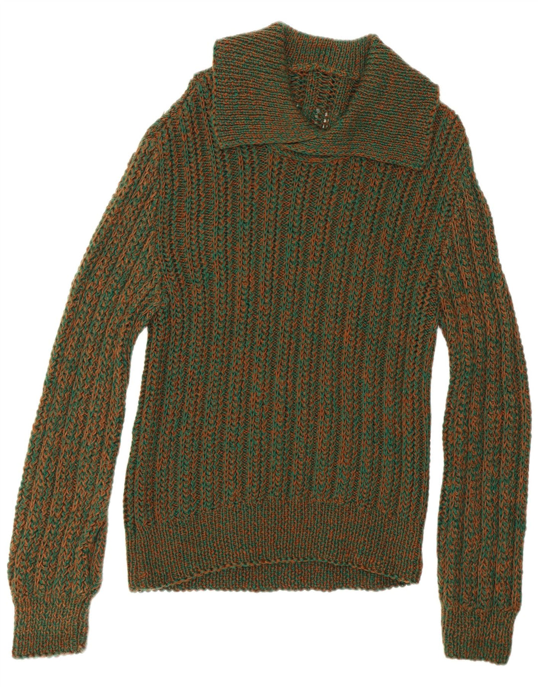 Vintage Mens Polo Neck Jumper Sweater Medium Green Flecked