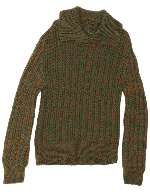 Vintage Mens Polo Neck Jumper Sweater Medium Green Flecked
