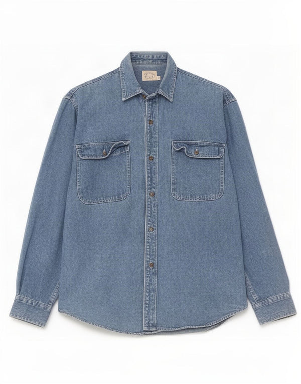 Vintage Mens Regular Fit Denim Shirt Small Blue Cotton