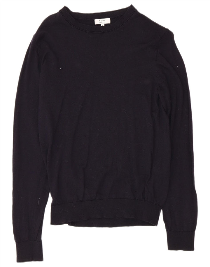 REISS Womens Boat Neck Jumper Sweater UK 12 Medium Navy Blue Wool