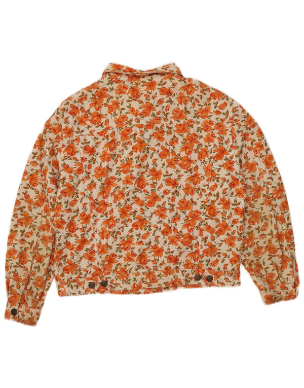 Vintage Womens Crop Bomber Jacket UK 12 Medium Orange Floral Cotton