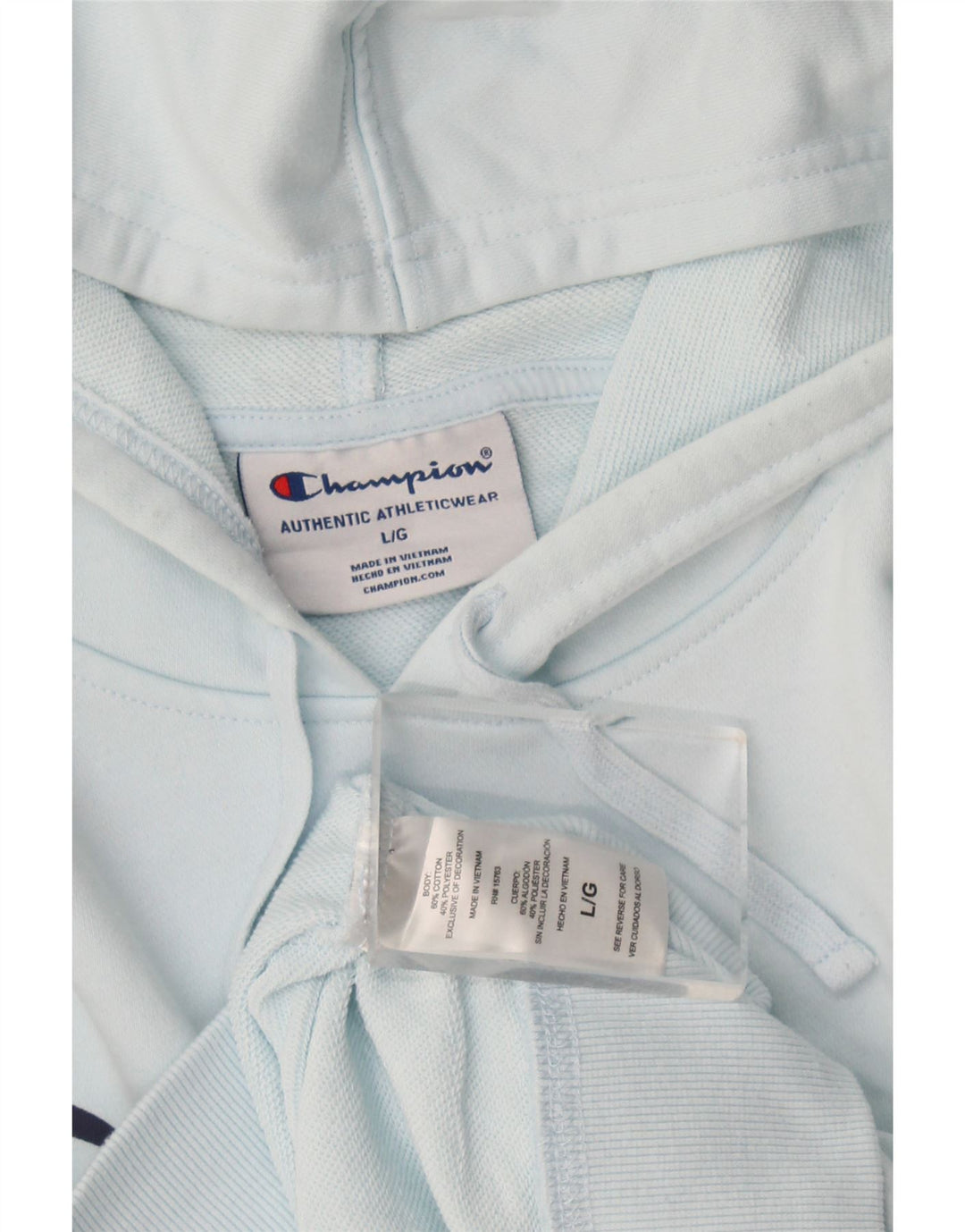 Champion Mens Graphic Hoodie Jumper Large Blue Cotton