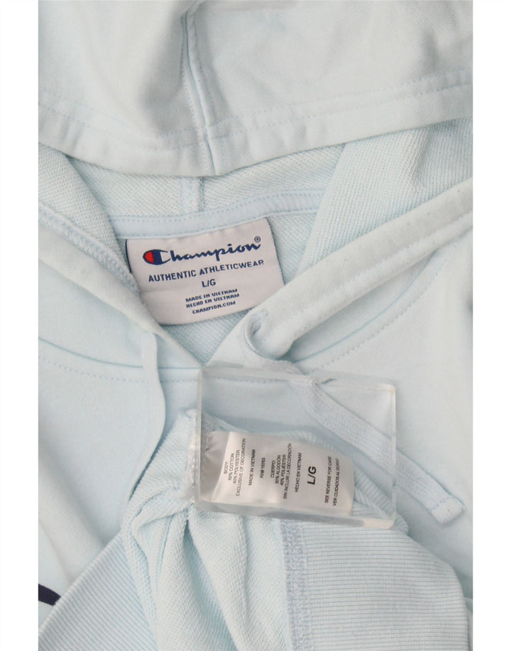 Champion Mens Graphic Hoodie Jumper Large Blue Cotton