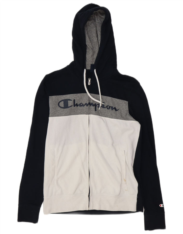 Champion Mens Graphic Zip Hoodie Sweater Small Navy Blue Colourblock