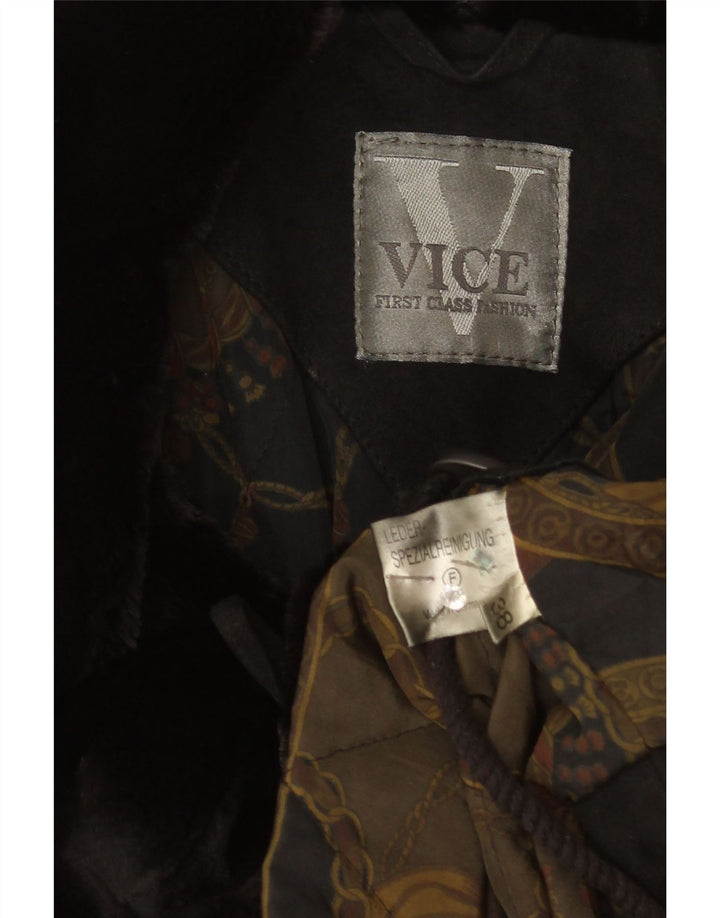 Vintage Womens Suede Oversized Overcoat EU 38 Medium Black Leather