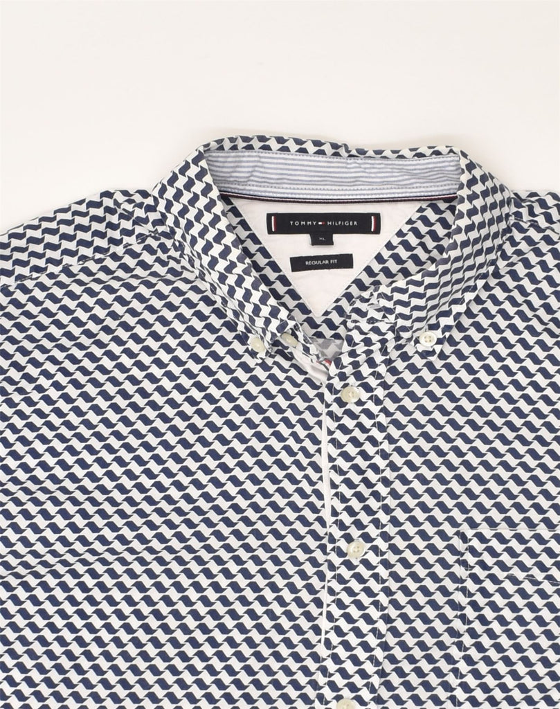 TOMMY HILFIGER Mens Regular Fit Shirt XL Navy Blue Chevron Cotton | Vintage Tommy Hilfiger | Thrift | Second-Hand Tommy Hilfiger | Used Clothing | Messina Hembry 