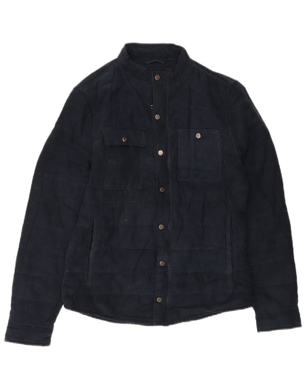 Zara Mens Utility Jacket UK 36 Small Navy Blue Polyester