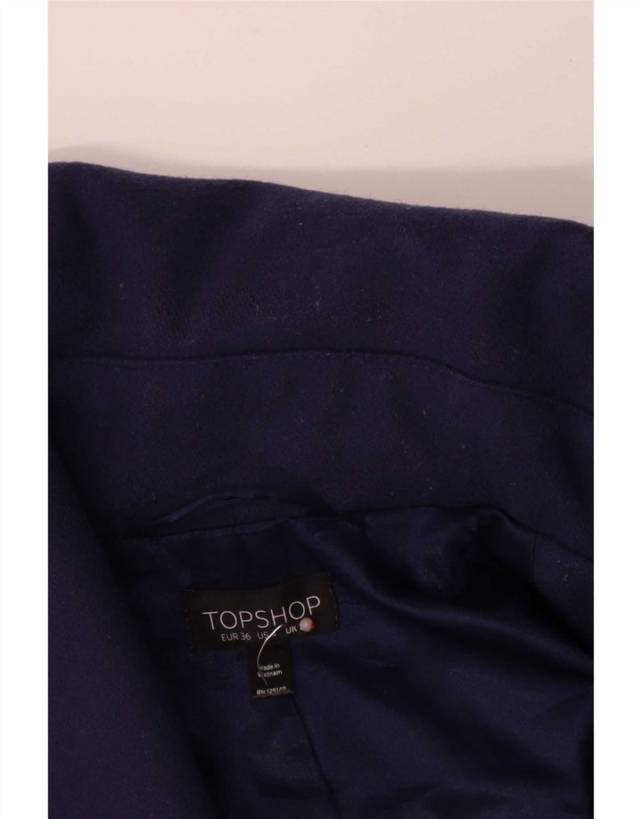 Topshop Womens Short Oversized Overcoat UK 8 Small Navy Blue Wool