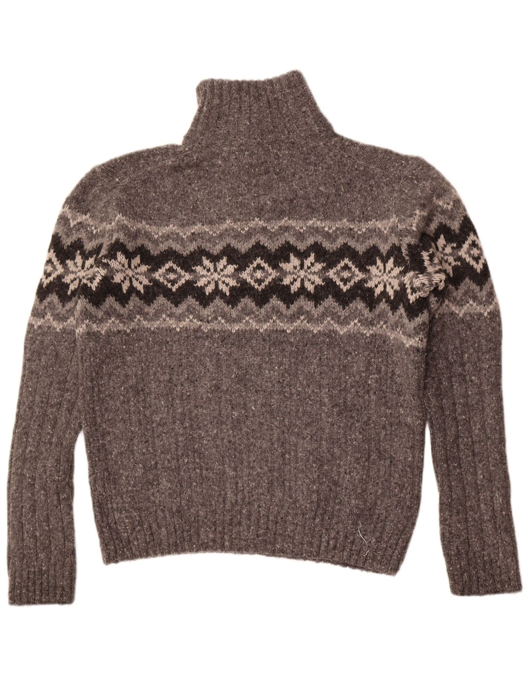 Marks & Spencer Mens Button Neck Jumper Sweater Large Grey Fair Isle Wool