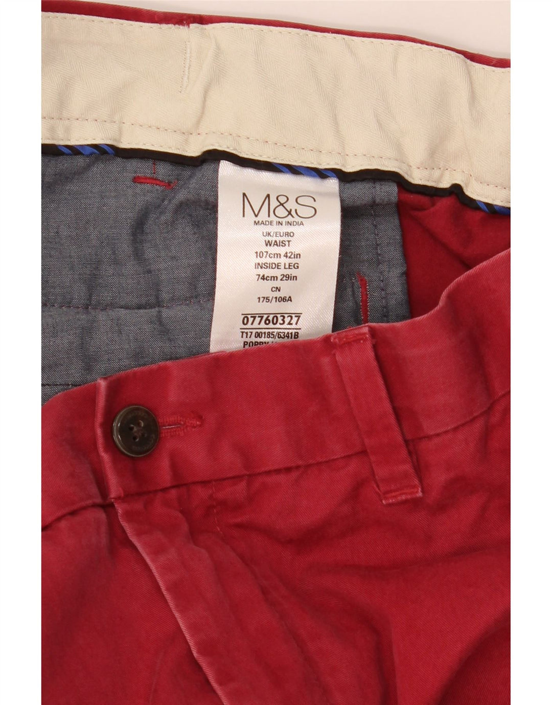 Marks & Spencer Mens Blue Harbour Straight Chino Trousers W42 L29 Red