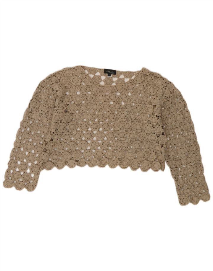 Evidence Womens Crop 3/4 Sleeve Crochet Blouse Top UK 14 Medium Beige
