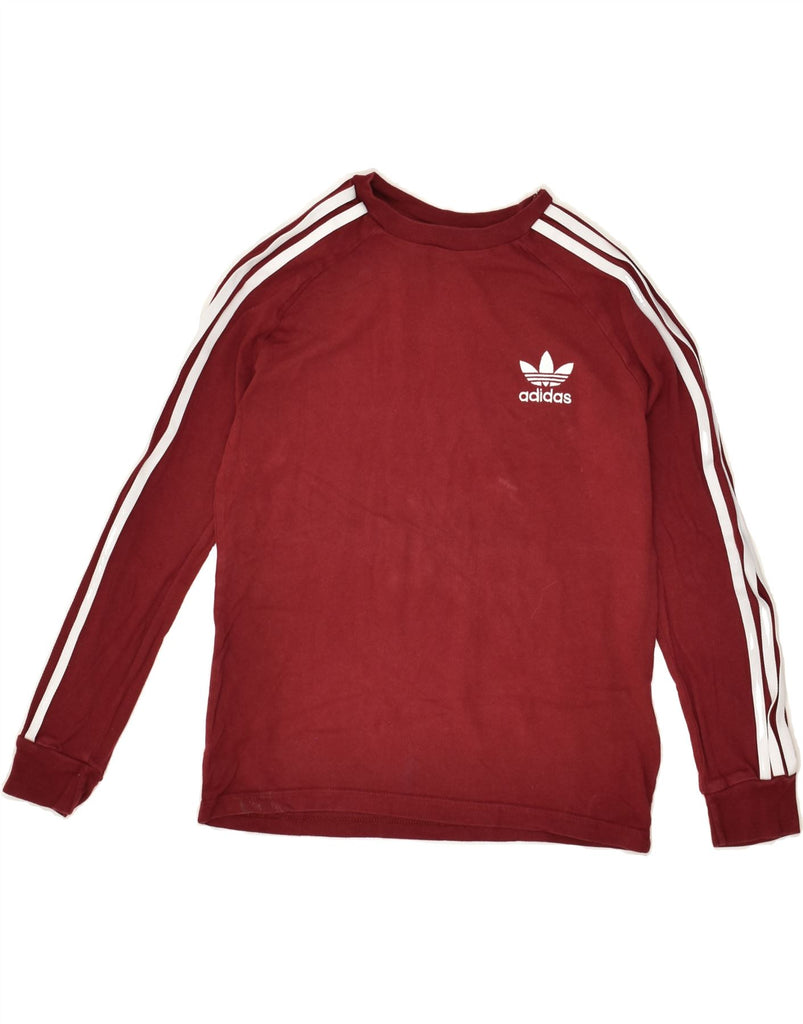 ADIDAS Boys Top Long Sleeve 9-10 Years Burgundy Cotton | Vintage Adidas | Thrift | Second-Hand Adidas | Used Clothing | Messina Hembry 