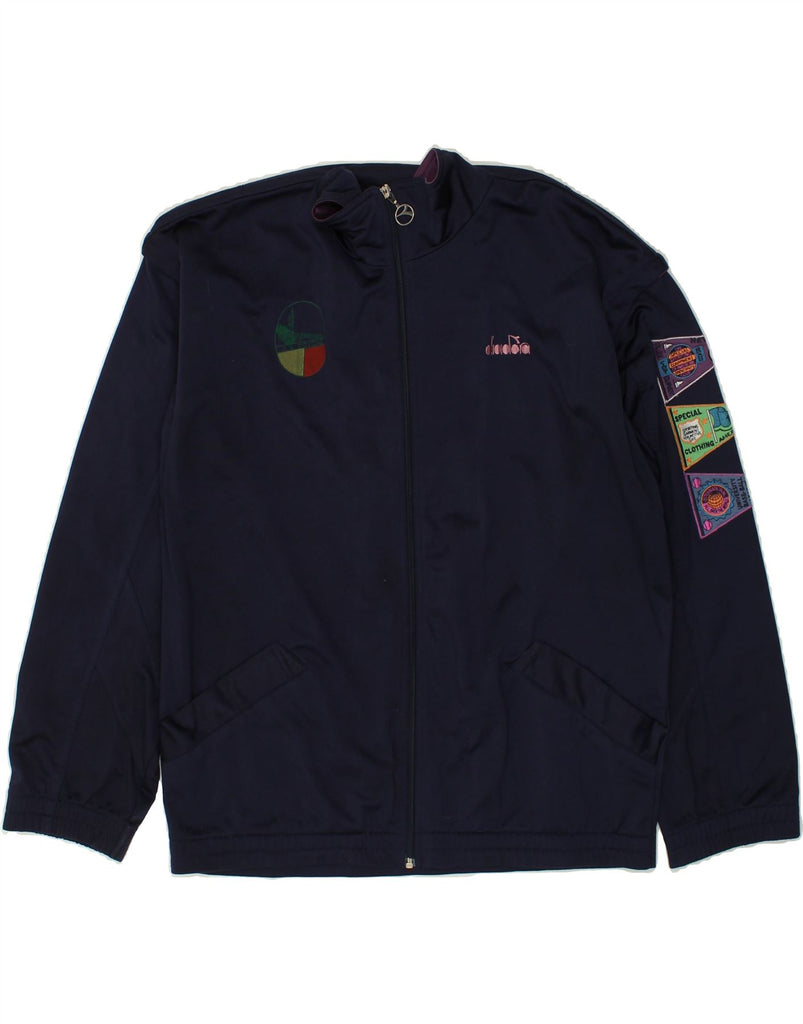 DIADORA Womens Graphic Tracksuit Top Jacket IT 42 Medium Navy Blue Vintage Diadora and Second-Hand Diadora from Messina Hembry 