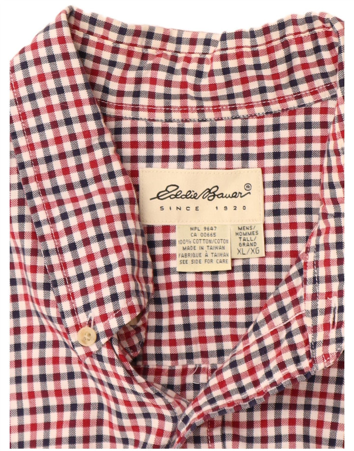 Eddie Bauer Mens Tall Short Sleeve Shirt XL Red Gingham Cotton