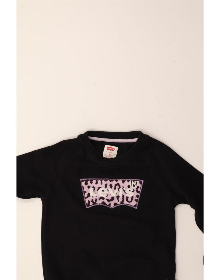 LEVI'S Girls Graphic Sweatshirt Jumper 5-6 Years Black Cotton Vintage Levi's and Second-Hand Levi's from Messina Hembry 