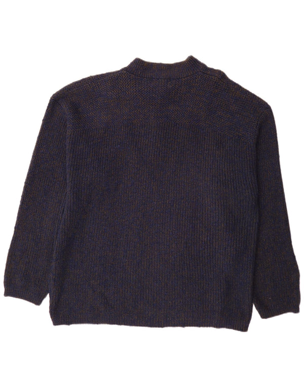 Eddie Bauer Mens Button Neck Jumper Sweater XL Navy Blue Flecked Cotton