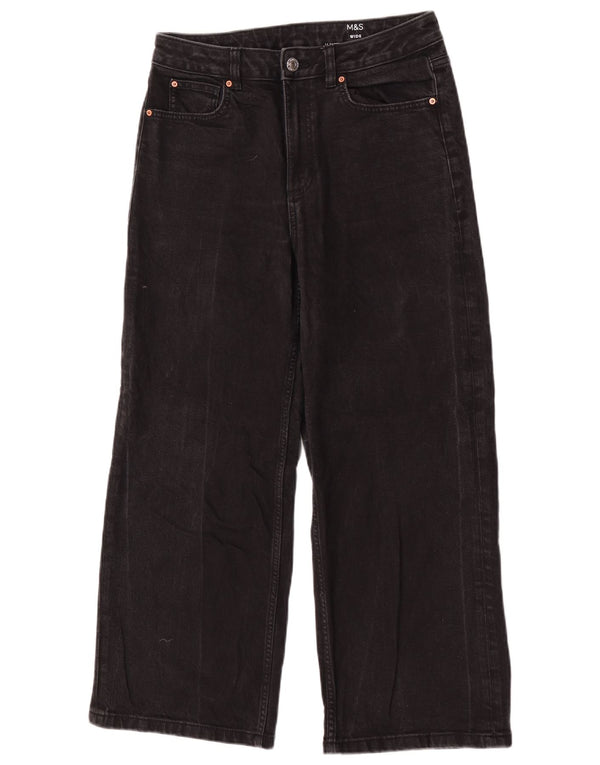 Marks & Spencer Womens Wide Leg Jeans UK 12 Medium W30 L28 Black Cotton