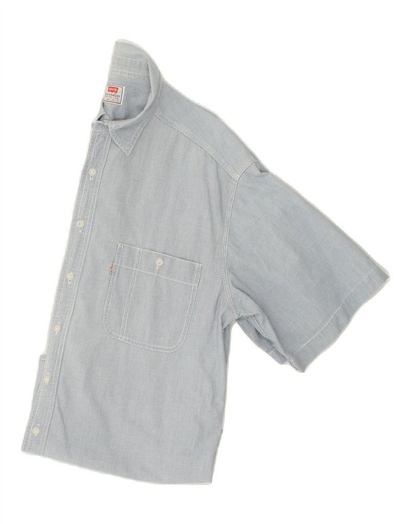 LEVI'S Mens Short Sleeve Shirt Large Blue Check Cotton Vintage Levi's and Second-Hand Levi's from Messina Hembry 