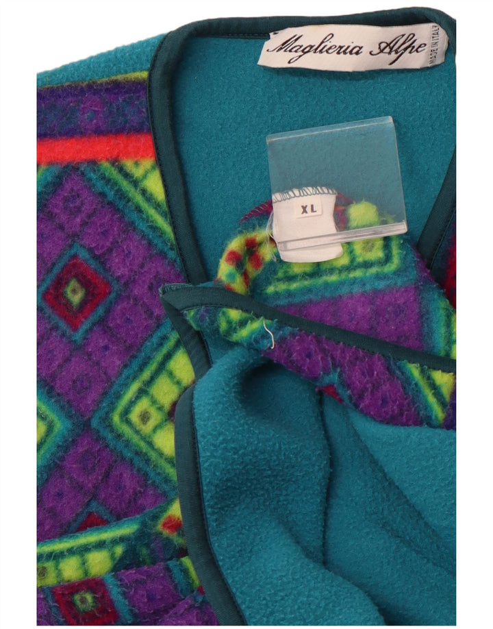 VINTAGE Mens Fleece Gilet UK 42 XL Multicoloured Geometric