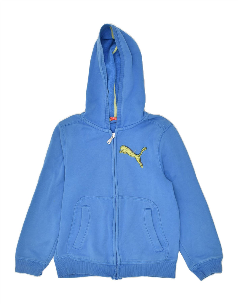 PUMA Boys Graphic Zip Hoodie Sweater 9-10 Years Medium Blue Cotton | Vintage Puma | Thrift | Second-Hand Puma | Used Clothing | Messina Hembry 