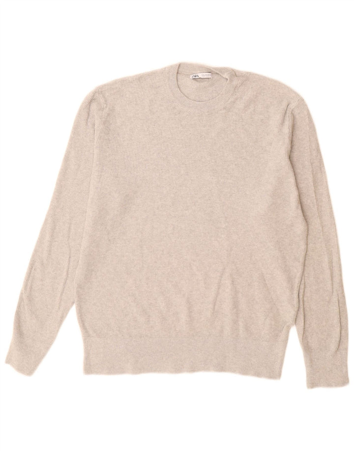Zara Mens Crew Neck Jumper Sweater Large Grey Cotton