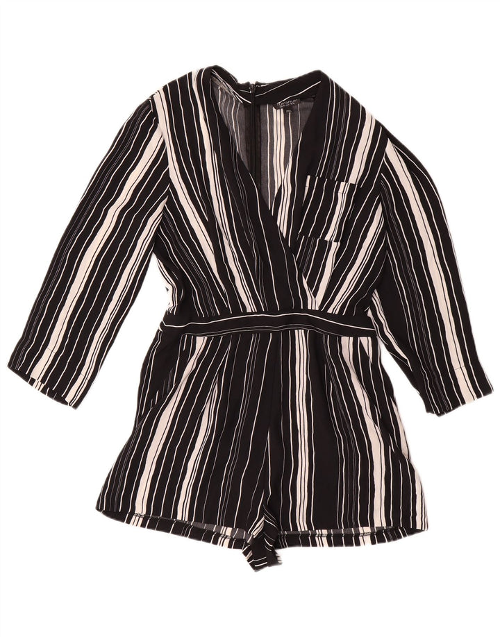 TOPSHOP Womens 3/4 Sleeve Playsuit UK 10 Small  Black Striped
