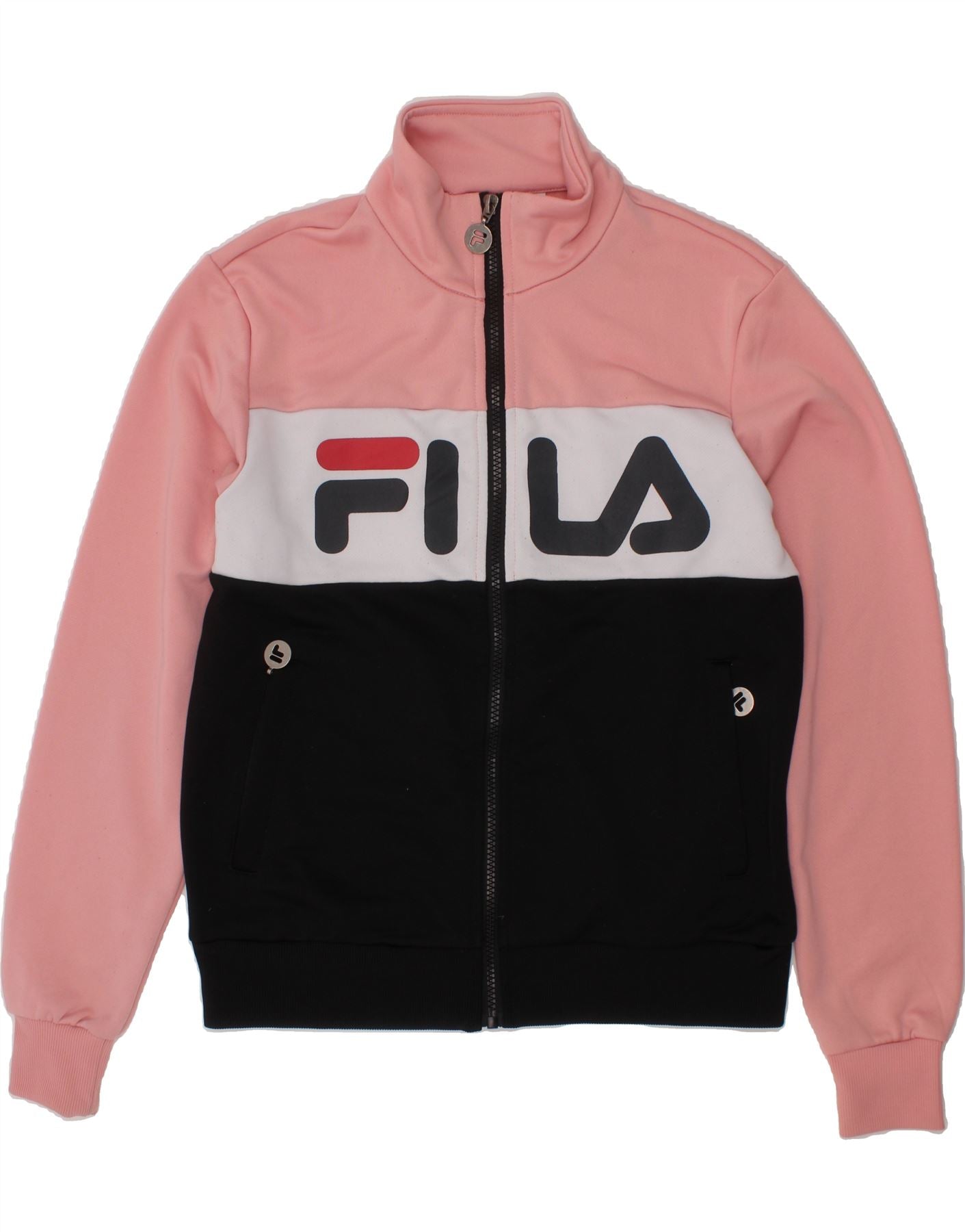 FILA Womens Graphic Tracksuit Top Jacket UK XS Pink Colourblock