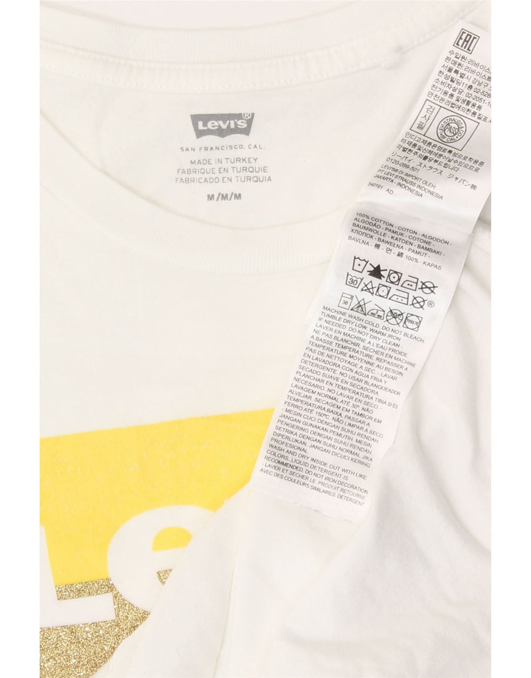 Levi's Womens Graphic T-Shirt Top UK 14 Medium White Cotton