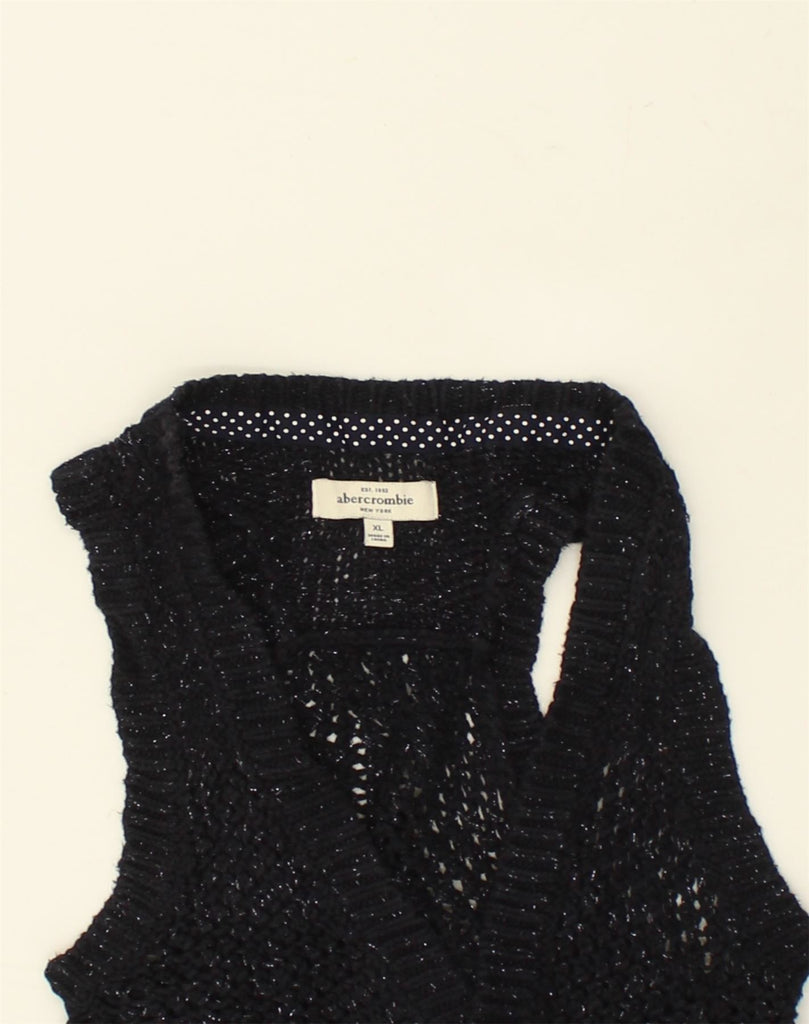 ABERCROMBIE & FITCH Womens Crop Sleeveless Cardigan Sweater UK 18 XL Black | Vintage Abercrombie & Fitch | Thrift | Second-Hand Abercrombie & Fitch | Used Clothing | Messina Hembry 