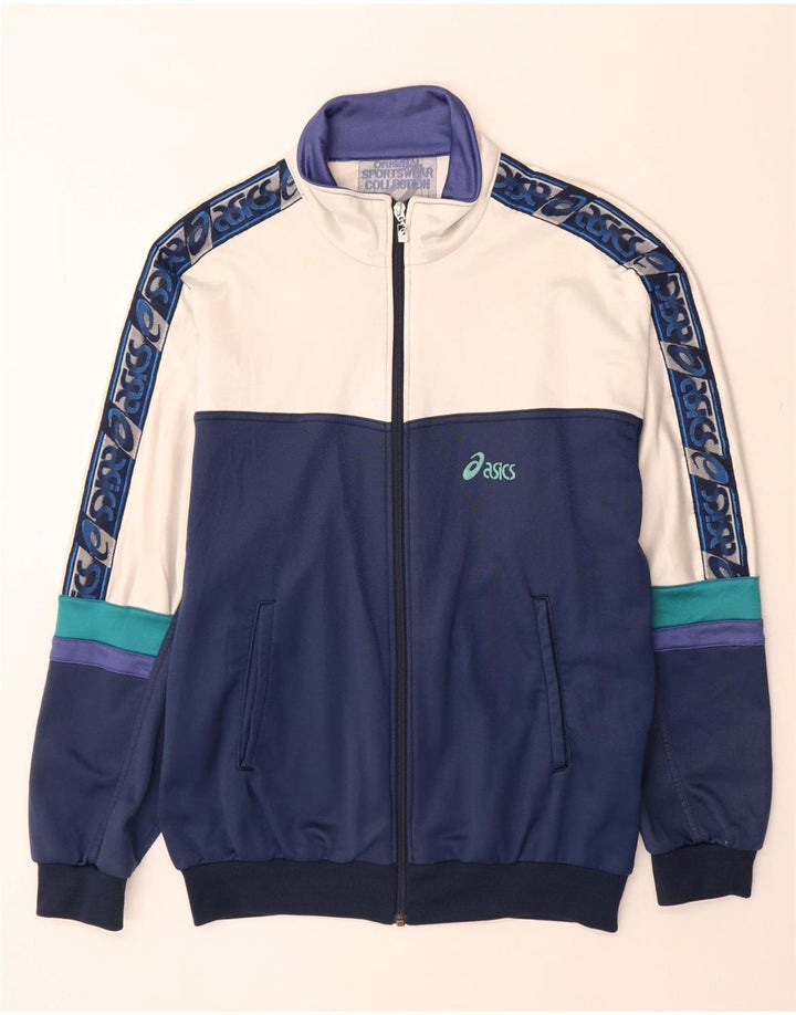 Asics Mens Graphic Tracksuit Top Jacket IT 50 Medium Navy Blue Colourblock