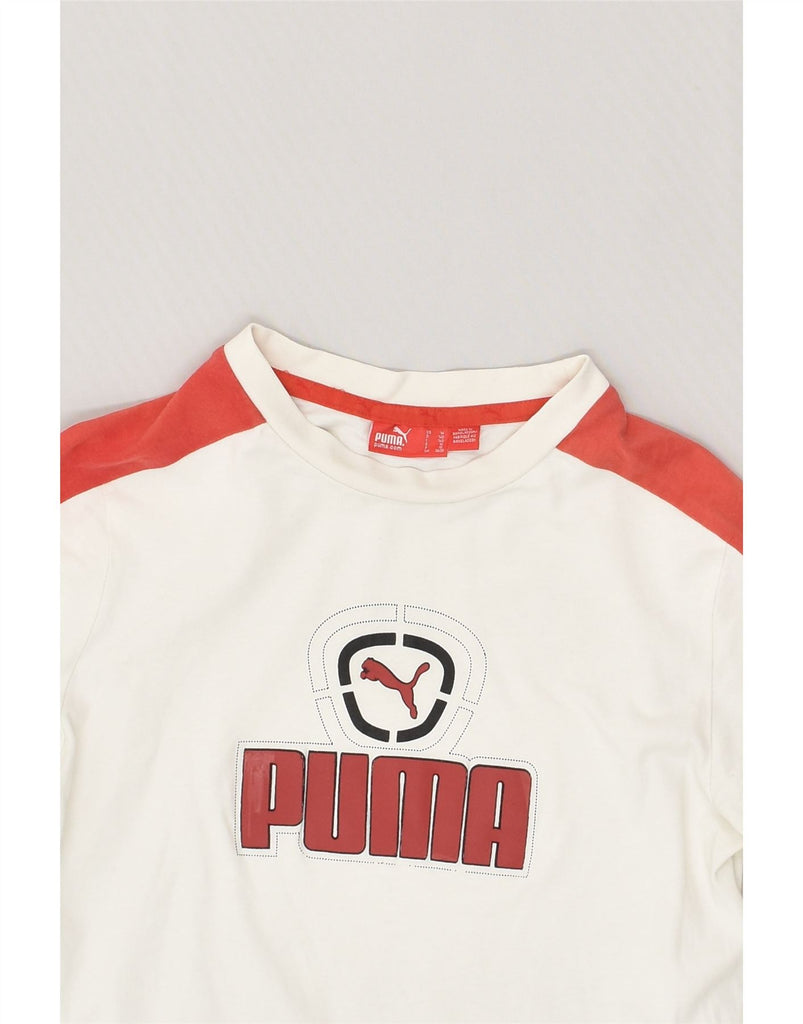 PUMA Boys Graphic Top Long Sleeve 9-10 Years Medium White Cotton | Vintage Puma | Thrift | Second-Hand Puma | Used Clothing | Messina Hembry 