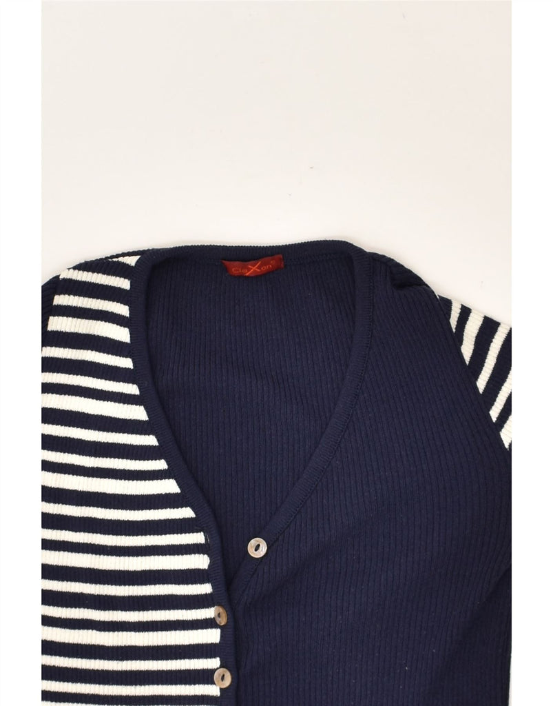 VINTAGE Womens Cardigan Sweater UK 8 Small Navy Blue Striped Cotton | Vintage Vintage | Thrift | Second-Hand Vintage | Used Clothing | Messina Hembry 