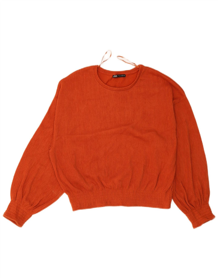 Zara Womens Long Sleeve Oversized Blouse Top UK 10 Small Orange Polyester