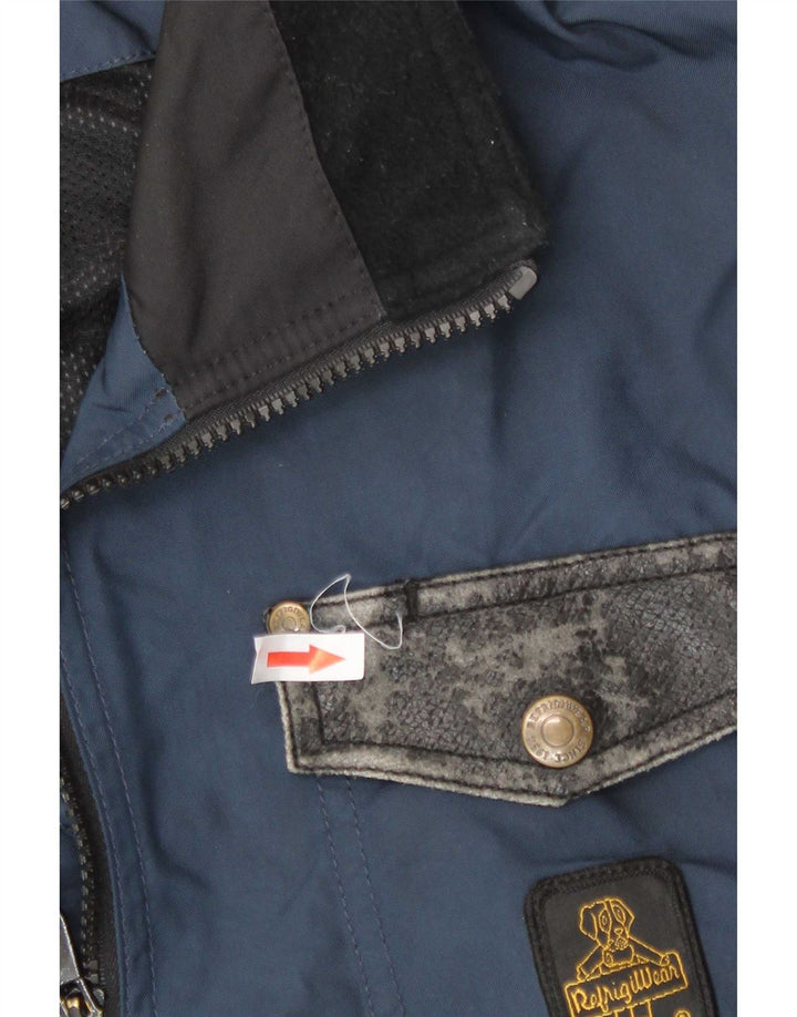 Refrigiwear Mens Rain Jacket UK 36 Small Navy Blue Colourblock Polyamide