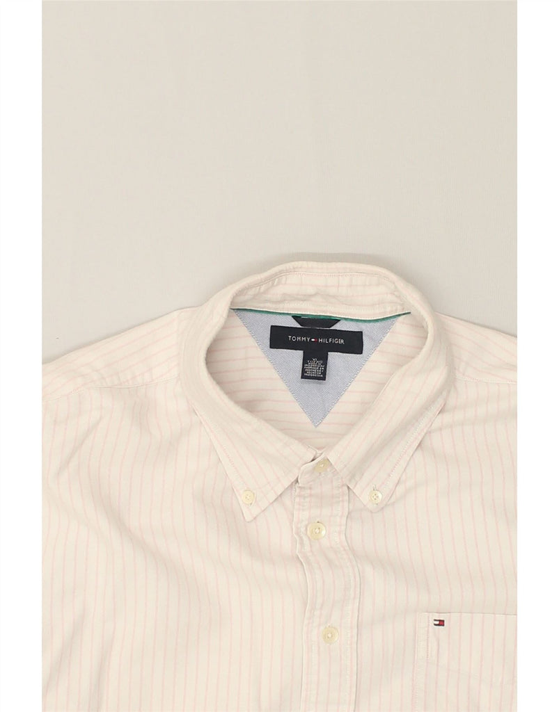 TOMMY HILFIGER Mens Shirt XL Off White Pinstripe Cotton | Vintage Tommy Hilfiger | Thrift | Second-Hand Tommy Hilfiger | Used Clothing | Messina Hembry 