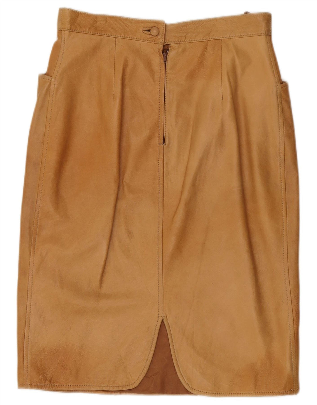 Vintage Womens Leather Skirt IT 44 Medium W30  Beige