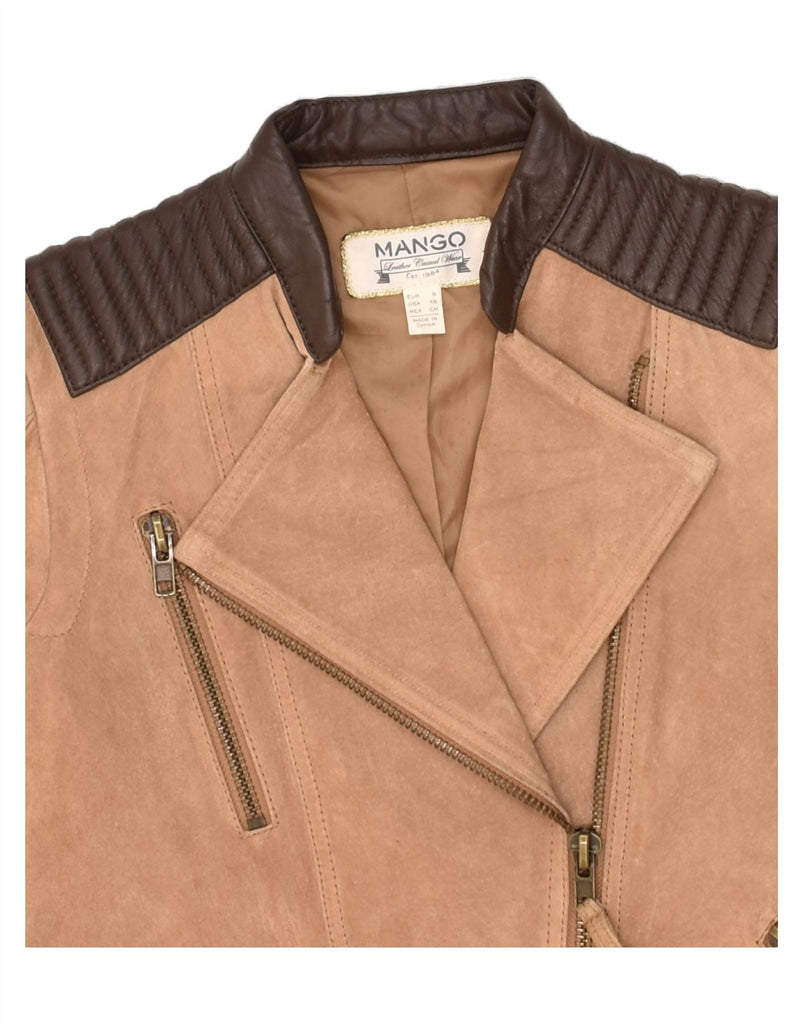 MANGO Womens Leather Jacket UK 10 Small Brown Colourblock Vintage Mango and Second-Hand Mango from Messina Hembry 