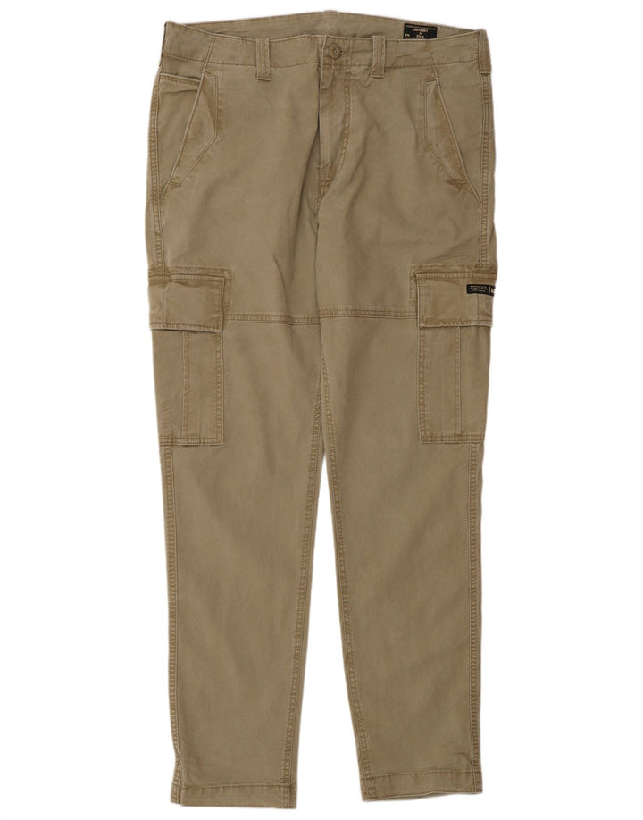 Superdry Mens Slim Cargo Trousers W34 L34 Beige Cotton