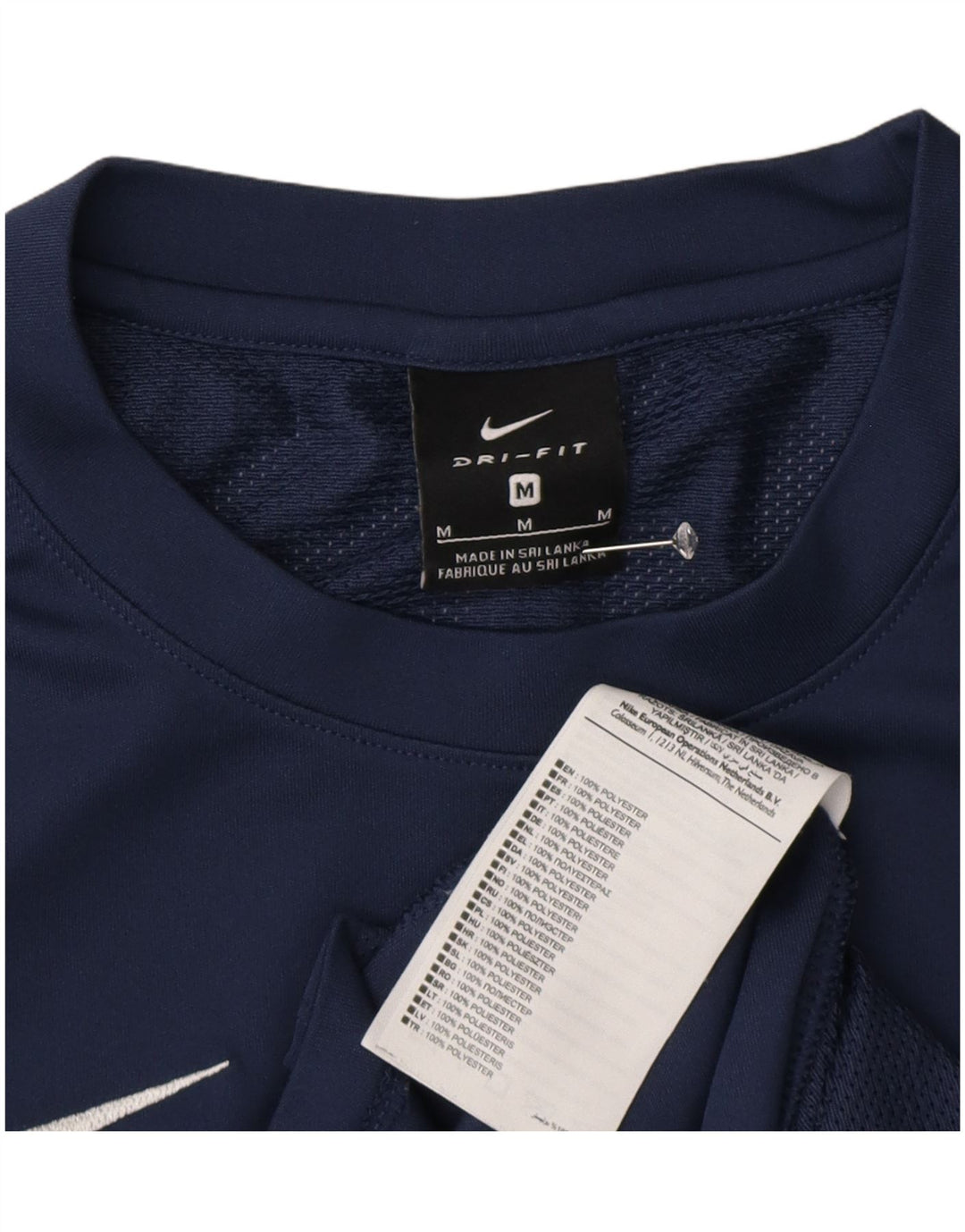 Nike Mens Dri Fit T-Shirt Top Medium Navy Blue Colourblock Polyester