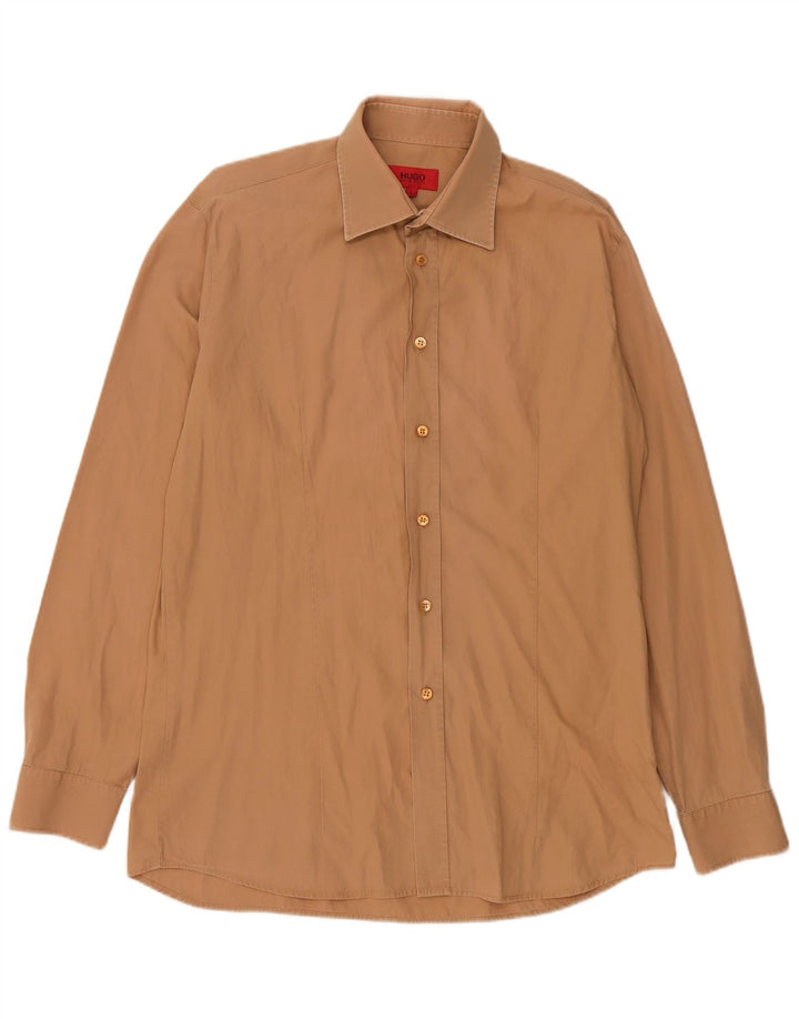 Hugo Boss Mens Shirt Large Brown Cotton