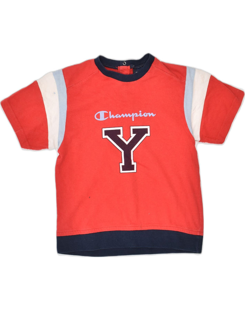 CHAMPION Boys Graphic T-Shirt Top 2-3 Years Red Colourblock Cotton | Vintage | Thrift | Second-Hand | Used Clothing | Messina Hembry 