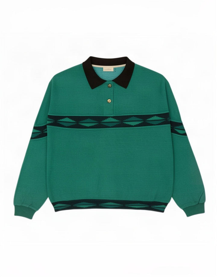 Vintage Womens Oversized Sweatshirt Jumper UK 14 Medium Green Geometric