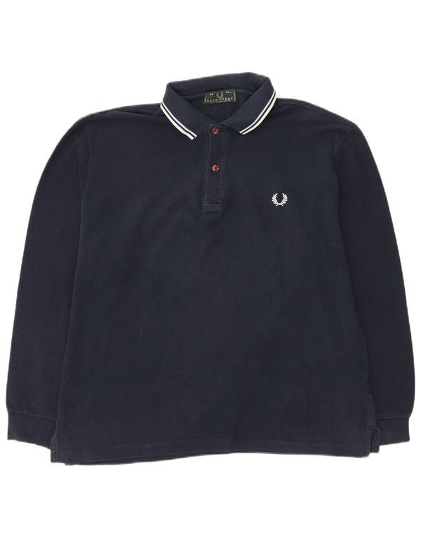 Fred Perry Mens Long Sleeve Polo Shirt Medium Navy Blue Cotton