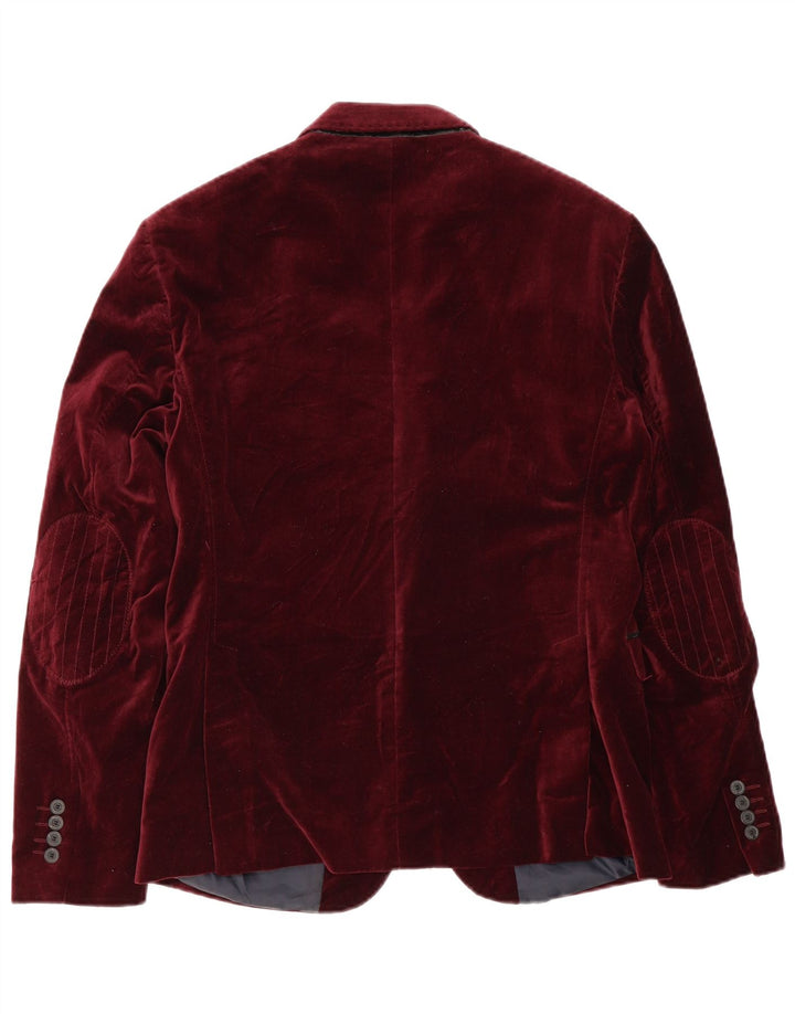 Zara Mens 2 Button Velvet Blazer Jacket EU 52 Large Burgundy