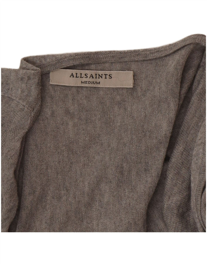 All Saints Womens Oversized V-Neck Jumper Sweater UK 14 Medium Grey