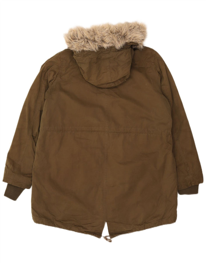 FAT FACE Womens Hooded Parka Jacket UK 16 Large Khaki Polyester