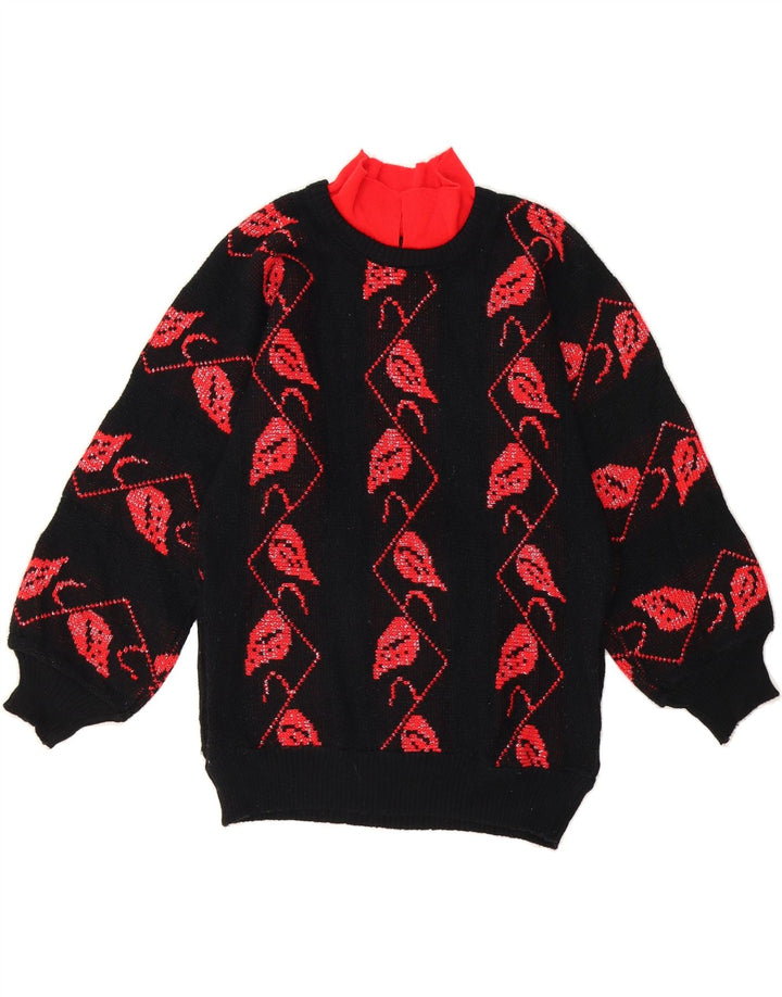 VINTAGE Womens Abstract Pattern Turtle Neck Jumper Sweater UK 18 XL Black Vintage Vintage and Second-Hand Vintage from Messina Hembry 